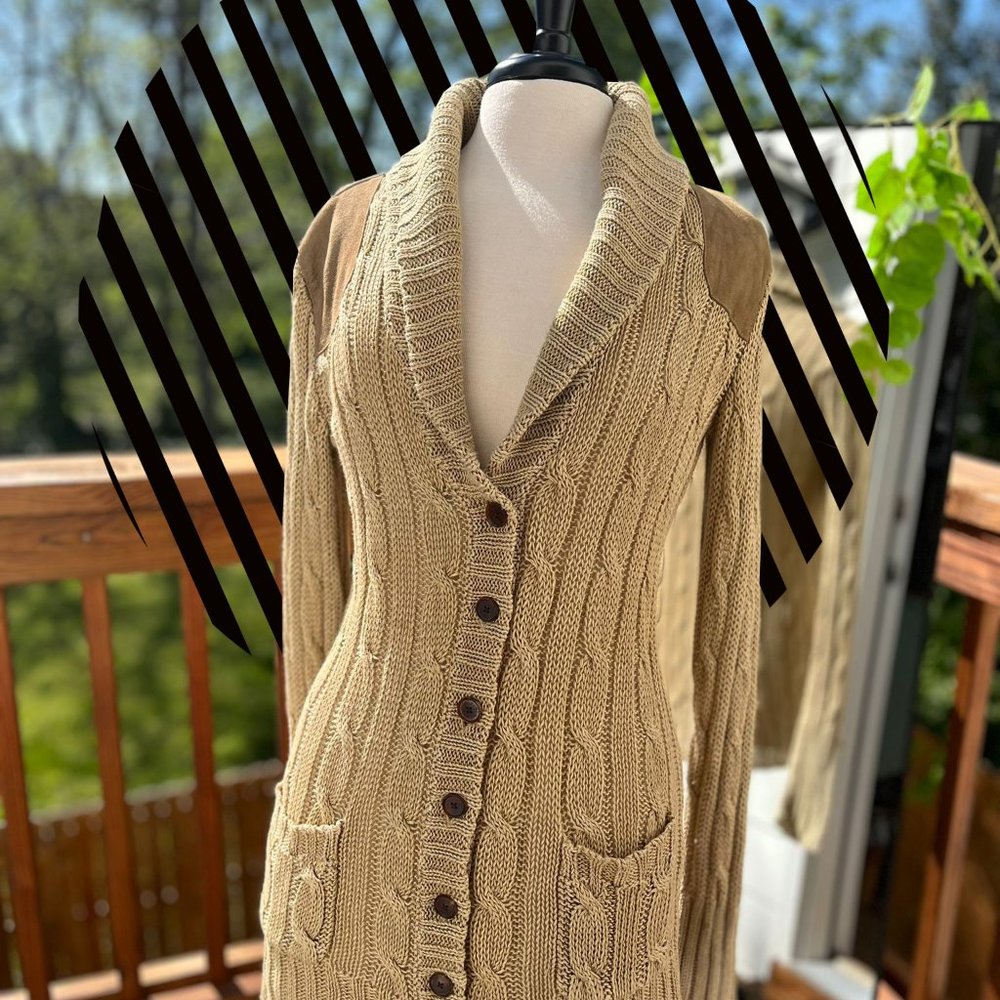 Ralph Lauren Blue Label 100% Linen & Suede Cardigan Sweater